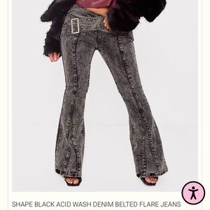 Women's Black Acid Wash Flared Jeans